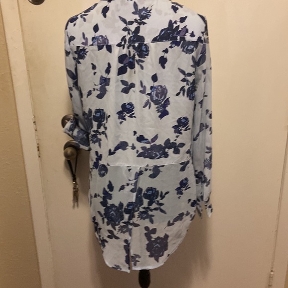 Vintage Candies Semi Sheer Blouse w/Rollup Sleeves Sheer drop waist long sleeve - Picture 5 of 8